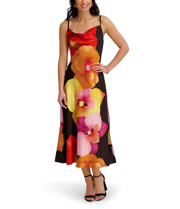 シエナ レディース トップス 衣装 刷り上げる 繻子 マキシ SIENA Printed Satin Maxi Dress Black Multi 黒いこと