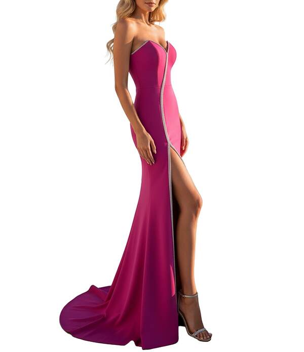 テラニクチュール レディース トップス ワンピースキューバ Terani Couture Sweetheart Scuba Column Gown Hot Pink ピンク｜ReVida 店