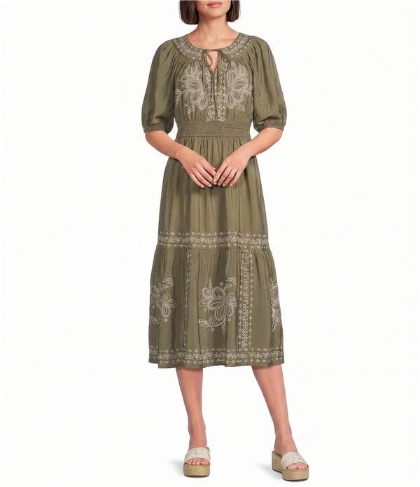 ナーチャー レディース トップス 衣装 Vのど首 プチ 刺しゅう マキシ Nurture Petite Sizembroidered Puff Sleeve V-Neck Maxi Dress Artichoke
