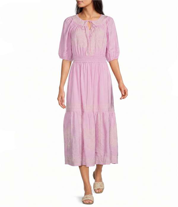 ナーチャー レディース トップス 衣装 Vのど首 プチ 刺しゅう マキシ Nurture Petite Sizembroidered Puff Sleeve V-Neck Maxi Dressweet Lilac 紫はしどい