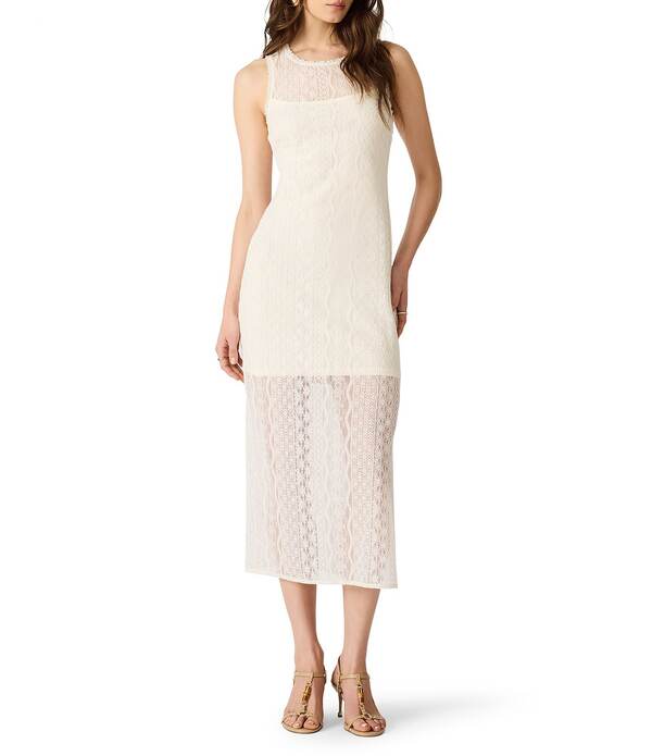 スティーブ マデン レディース トップス 衣装 MIDI ノースリーブ スピード競技 Steve Maddenyssa Jewel Neck Sleeveless Crochet Lace Midi Dress Ivory 象牙色