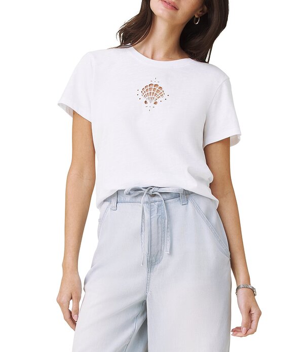 スプレンディット レディース トップス プルオーバー 労働者の一団のど首 Splendid Seashell Embroidery Crew Neck Short Sleeve Tee White 白いこと