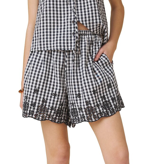 スプレンディット レディース ボトムス ハーフパンツ・ショーツ ギンガムチェック ショートパンツ ギンガム Splendid Gigingham Shorts Navy/White ホワイト|ReVida 店