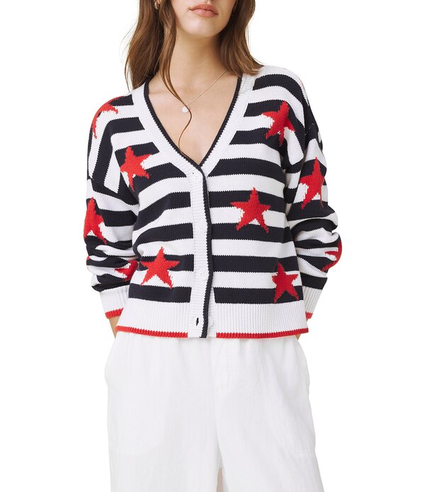 スプレンディット レディース アウター 編み物・スウェーター ジレー Splendid Liberty Striped Round Neck Long Sleeve Cardigan White/Navy/Firework 白いこと