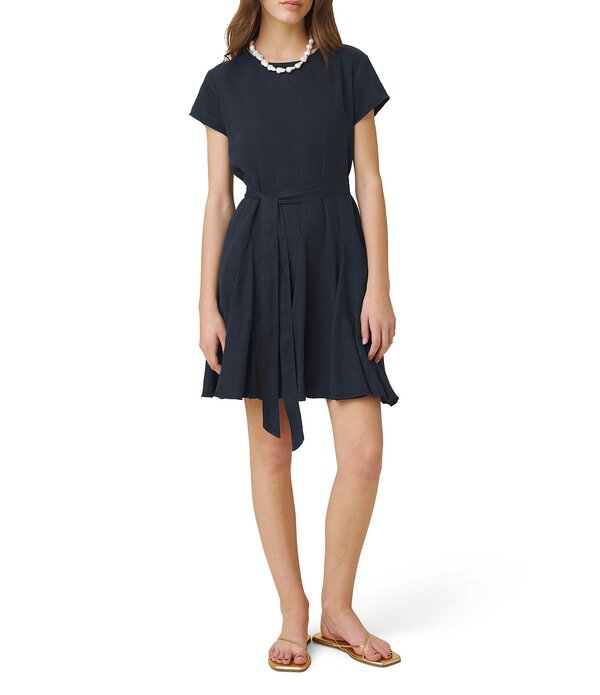 スプレンディット レディース トップス 衣装 ミニ リネン Splendid Lydia Linen Round Neck Short Sleeve Mini Dress Navy 米国海軍