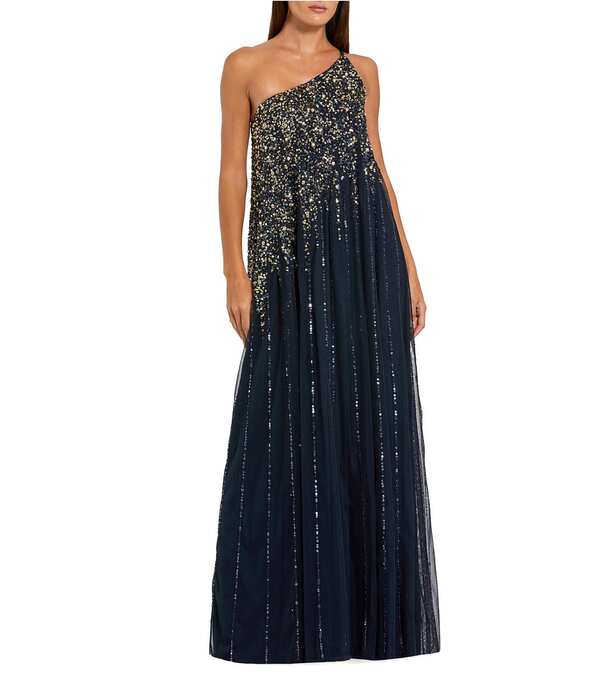 マックダガル レディース トップス 衣装 ノースリーブ Mac Duggal Beaded One Shoulder Sleeveless Beaded Gown Midnight Gold ゴールド