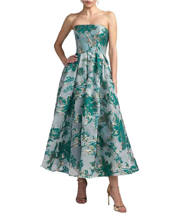 マックダガル レディース トップス 衣装 御花柄 MIDI ストラップレス ノースリーブ 御花 Mac Duggal Floral Brocade Straplessleeveless Midi Dress Teal ティール