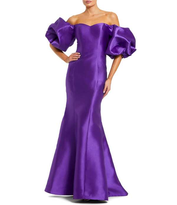 マックダガル レディース トップス 衣装 Mac Duggal Off-The-Shoulder Puff Short Sleeve Mermaid Gown Purple パープル