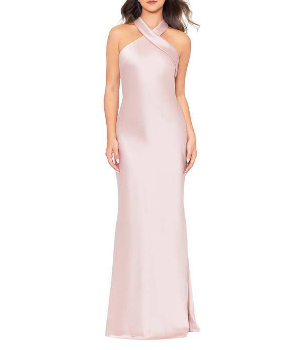 逃げ失せる レディース トップス 衣装 繻子 ノースリーブ ホルター Xscape Satin Cross Front Halter Neck Sleeveless Tie Back Gown Rose/Gold ゴールド
