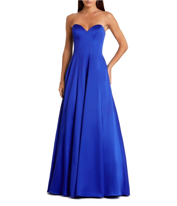 マックダガル レディース トップス 衣装 繻子 ストラップレス Mac Duggal Sweetheart Strapless Bow Back Satin Gown Cobalt 青緑色