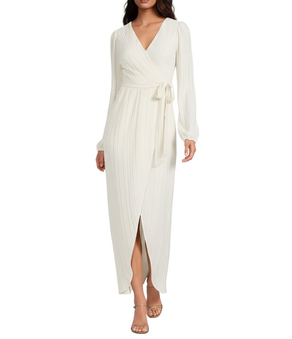 シエナ レディース トップス 衣装 Vのど首 A 生産ライン 筋目 MIDI SIENA Woven Long Sleeve V-Neck Pleated A-Line Faux Wrap Midi Dress Champagne 三鞭酒