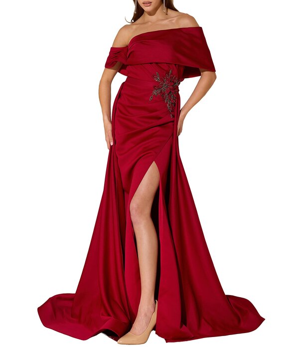 テラニクチュール レディース トップス 衣装 Terani Couture Off The Shoulder Shimmer Organza Longown Port