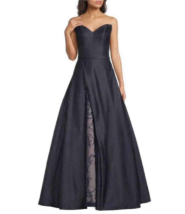テラニクチュール レディース トップス ワンピーストラップレス スピード競技 Terani Couture Straplessweetheart Neckline Lace Inset Gown Midnight