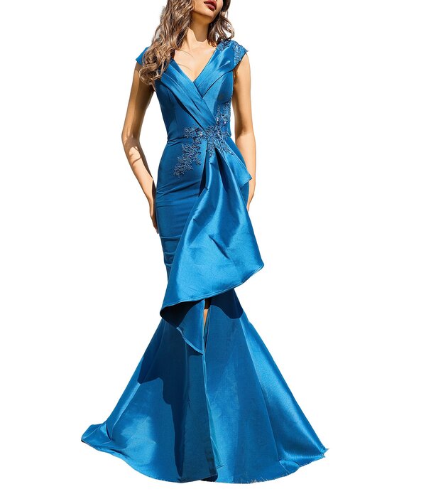 テラニクチュール レディース トップス ワンピース Vネック ノースリーブ Terani Couture Taffeta V-Neck Sleeveless Gown Slate スレート｜ReVida 店 85,690円