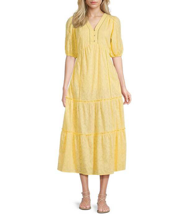 ナーチャー レディース トップス ワンピース Vネック マキシ Nurturelbow Puff Sleeve V-Neck Maxi Dress Cornmeal|ReVida 店