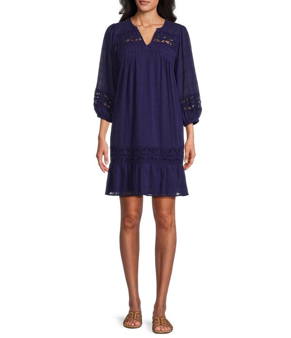 ナーチャー レディース トップス ワンピース プチ Nurture Petite Size 3/4 Sleeve Notch Neck Short Dress Dark Iris｜ReVida 店