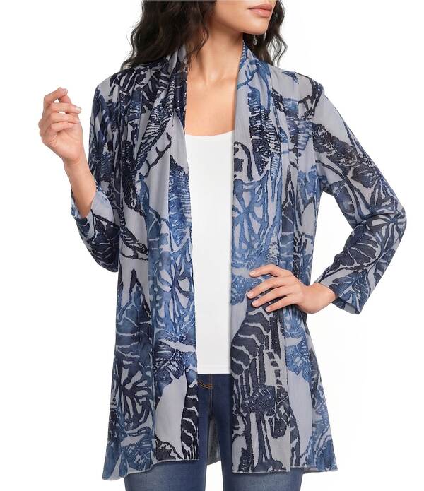 カレッサ レディース アウター 編み物・スウェーター ドレープ ジレー Calessa Burnoutie-Dye Draped Open Front Wrist Length Sleeve Cardigan Blue Multi 青色