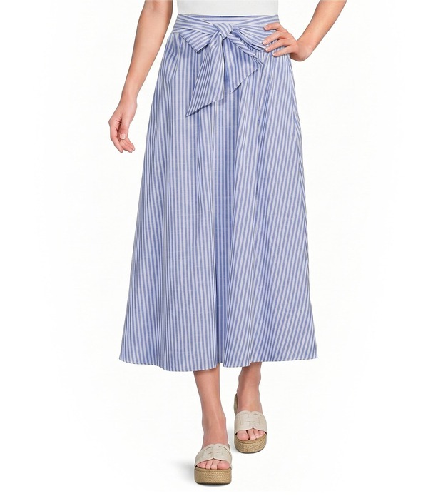 カレッサ レディース 下つ方スコート A 生産ライン MIDI Calessa Woven Wide Stripe Tie Front A-Line Midi Skirt Blue/White 白いこと