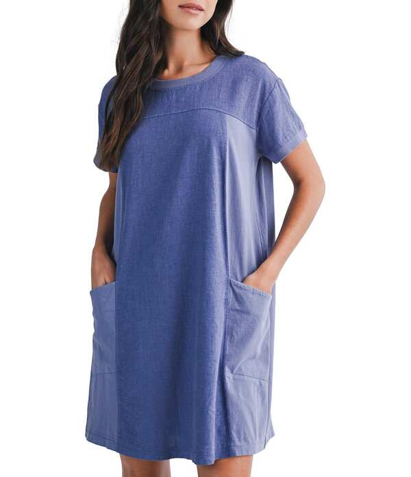 シティブルース レディース トップス ワンピース リネン City Blues Linen-Blend Banded Scoop Neck Short Sleeve Patch Pocket Shift Dressmoke スモーク｜ReVida 店 15,251円