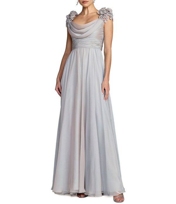 マックダガル レディース トップス 衣装 シフォン お花柄 お花 Mac Duggal Chiffon Floral Detail Beaded Gown Platinum