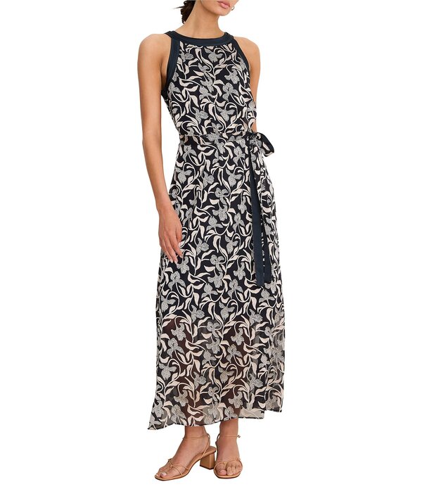 ニックアンドゾー レディース トップス 衣装 御花柄 ノースリーブ 御花 NIC + ZOE Becca Floral Burnout Round Neck Sleeveless Tie Wiast Dress Indigo Multi インディゴ