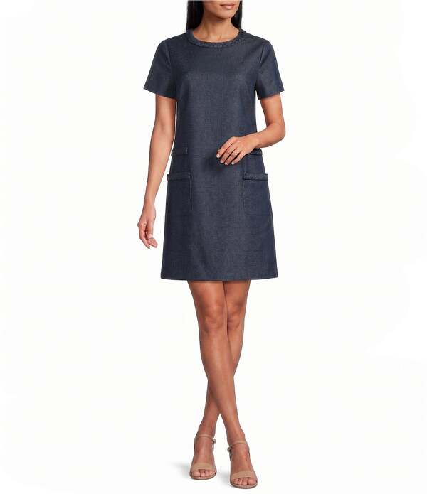 プレストンアンドヨーク レディース トップス 衣装 ジーンズ Preston \u0026 York Vivian Faux Denim Round Neck Short Sleeve Dress Dark Navy 米国海軍