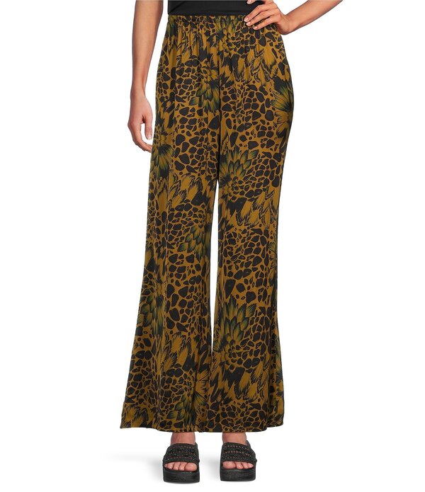 ブラジャーはたご屋 ウォーカー レディース ボトムス 心地よいズボン下 刷り上げる Bryn Walker Coordinating Osca Feather Print Elastic Waist Wide-Leg Pull-On Pants Quinquina