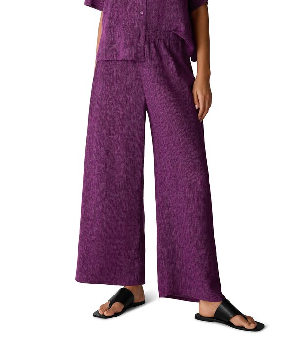エイリーンフィッシャー レディース ボトムス 心地よいズボン下 アンクル Eileen Fisher Textured Crinkle Woven Plisse Wide-Leg Pull-On Ankle Pants Berry Bloom