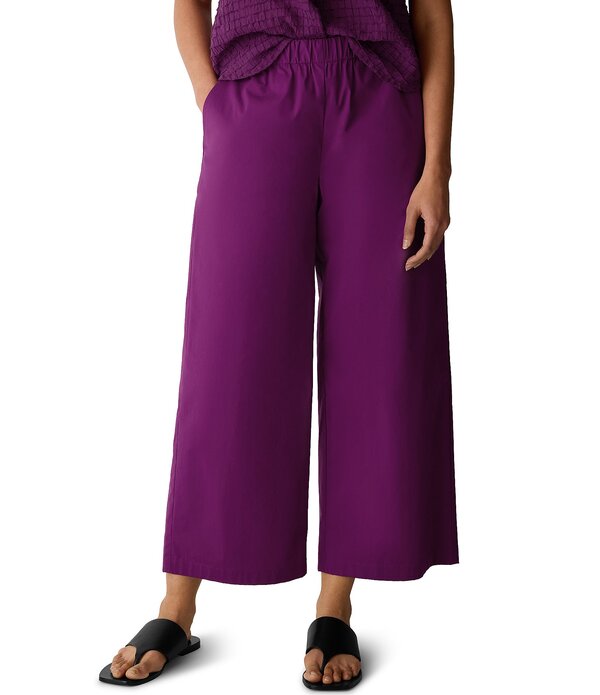 エイリーンフィッシャー レディース ボトムス 心地よいズボン下 綿織物 Eileen Fisher Organicotton Poplin Wide-Leg Pull-On Pants Berry Bloom