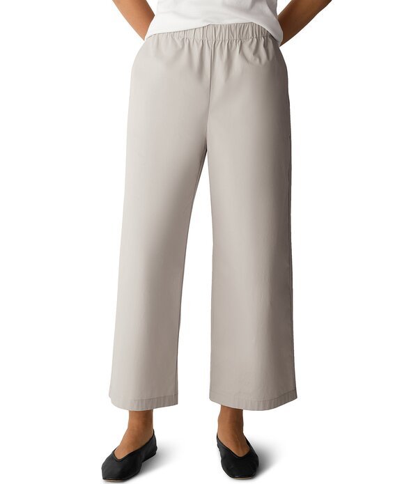 エイリーンフィッシャー レディース ボトムス 心地よいズボン下 綿織物 Eileen Fisher Organicotton Poplin Wide-Leg Pull-On Pants Chalk 車輪止め
