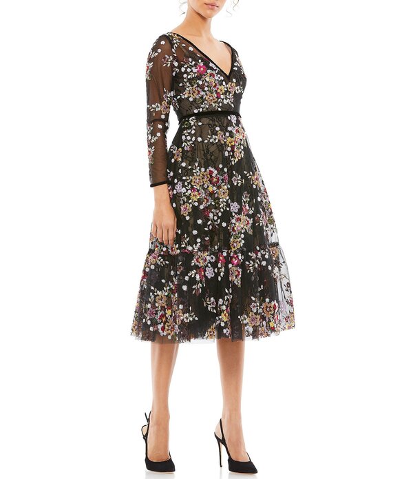 マックダガル レディース トップス 衣装 御花柄 刺しゅう 御花 Mac Duggal Floral Embroidered Tea Length Dress Black Multi 黒いこと
