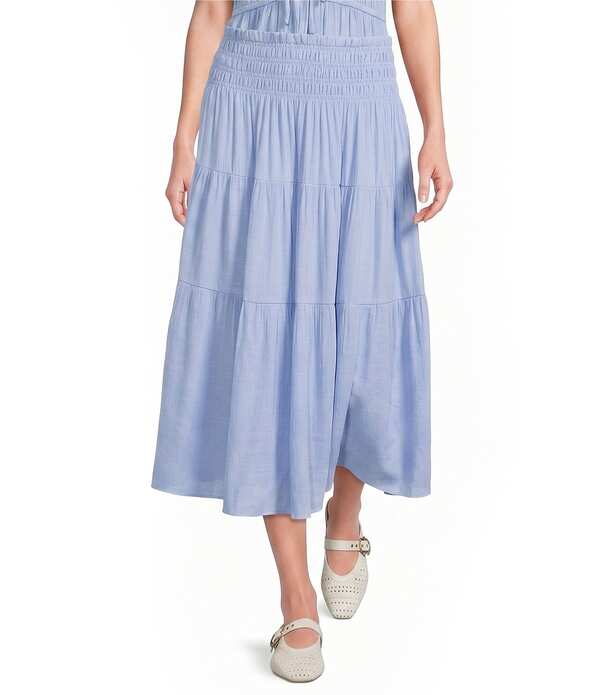 ルーシー光の都市 レディース 下つ方スコート プチ MIDI シャーリング Lucy Paris Petite Size Tropez Smocked Waist Coordinating Midi Skirt Light Blue 青色