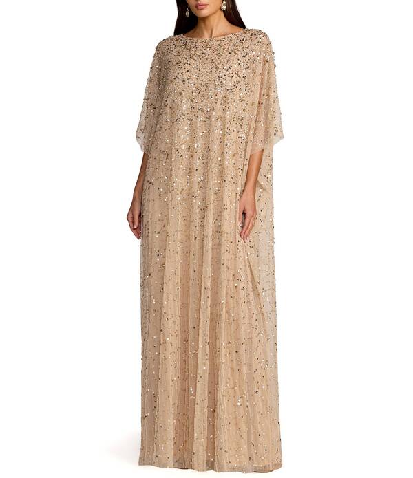 マックダガル レディース トップス 衣装 メッシュ Mac Duggal Beaded Mesh Kaftan Long Dress Gold ゴールド