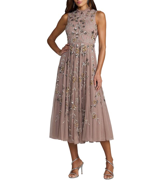 マックダガル レディース トップス 衣装 チュール MIDI Mac Duggal Embellished Tulle Midi Dress Taupe トープ