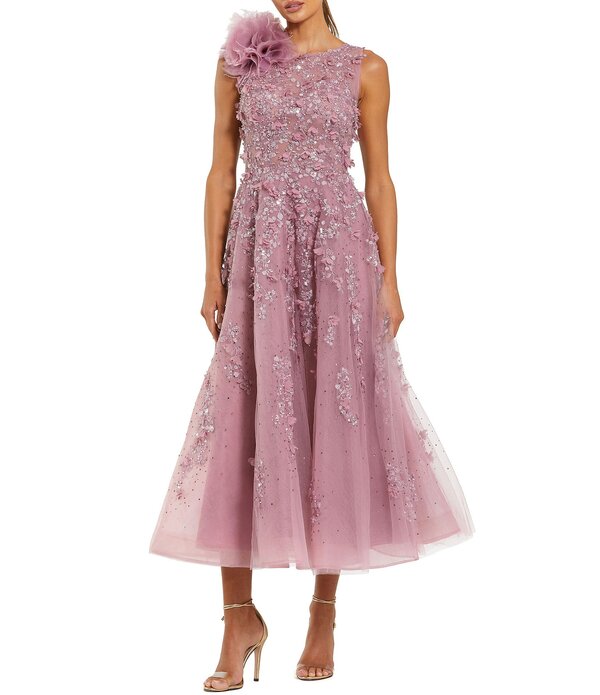 マックダガル レディース トップス 衣装 ハイネック MIDI Mac Duggal High Neck Embellished Midi Dress With 3D Flower Orchid