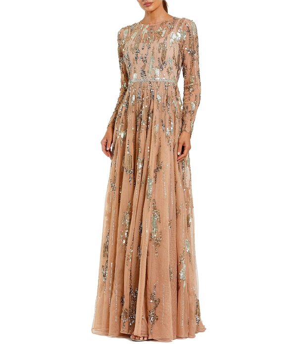 マックダガル レディース トップス 衣装 メッシュ Mac Duggalong Sleeve Mesh Embellished Gown Taupe トープ