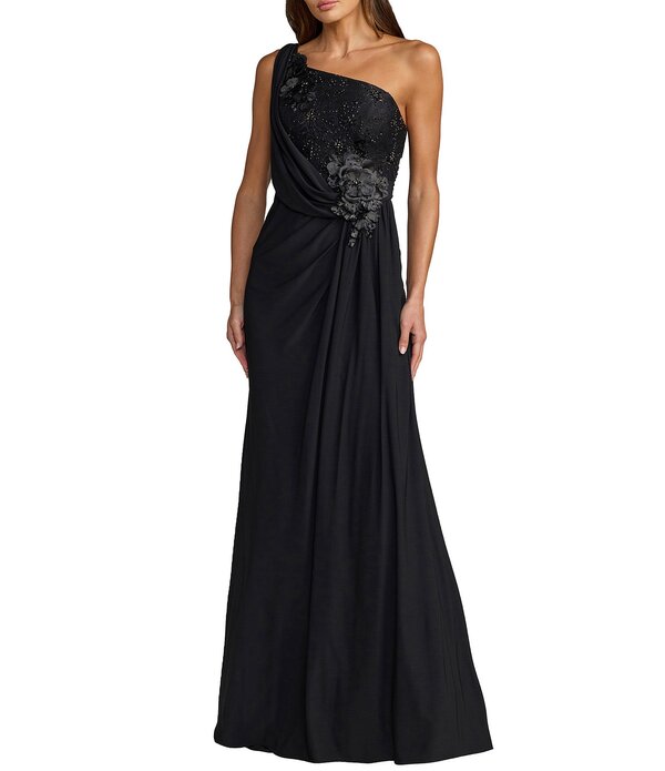 マックダガル レディース トップス 衣装 Mac Duggal One Shoulder Gown With 3D Flowers Black 黒いこと
