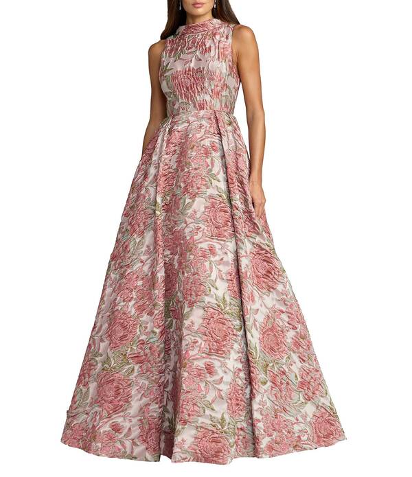 マックダガル レディース トップス 衣装 A 生産ライン 御花柄 御花 Mac Duggal Floral Brocade Reverse Collar A Line Gown Rose Multi マルチ色合い