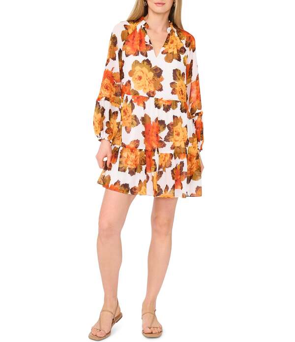 壱洲 レディース トップス 衣装 Vのど首 御花柄 ミニ 御花 1. STATE V-Neck Long Sleeve Floral Mini Dress Ultra White 白いこと