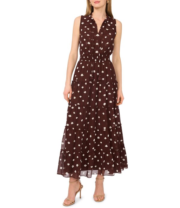 壱洲 レディース トップス 衣装 Vのど首 ノースリーブ マキシ 1. STATE V-Neck Sleeveless Dotted Maxi Dress Mahogany