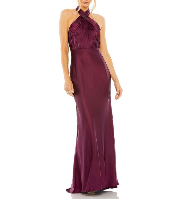 マックダガル レディース トップス 衣装 繻子 ホルター Mac Duggal Satin Halter Longown Plum 酸桃