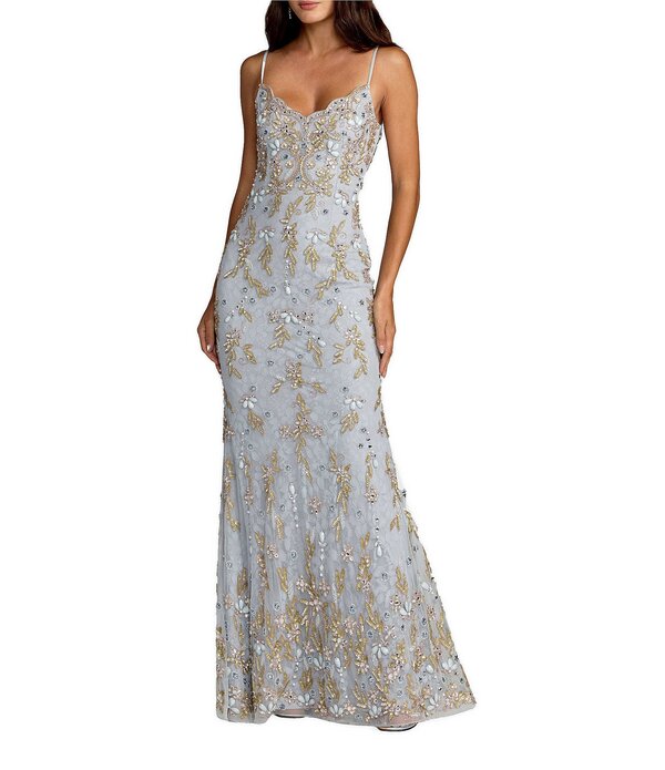 マックダガル レディース トップス 衣装 ノースリーブ スピード競技 Mac Duggal Sleeveless Illusion Lace Column Gown Powder Blue 青味