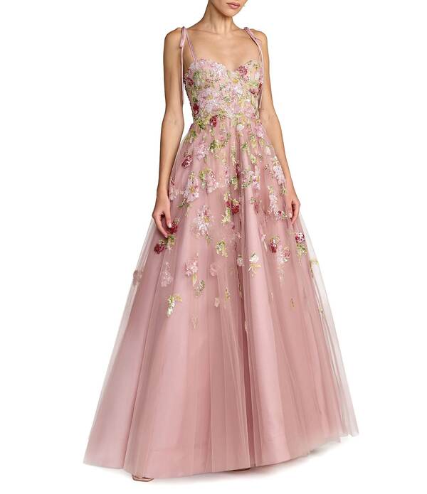 マックダガル レディース トップス 衣装 お花柄 メッシュ お花 Mac Duggal Floral Mesh Ribbon Sweetheart Ballgown Mocha モカ