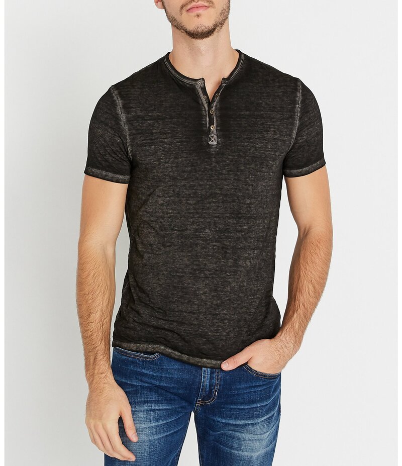 バッファロー・デイビッド・ビトン メンズ トップス シャツ 半袖 Buffalo David Bitton Kasum Short-Sleeve Burnout Henley Black ブラック
