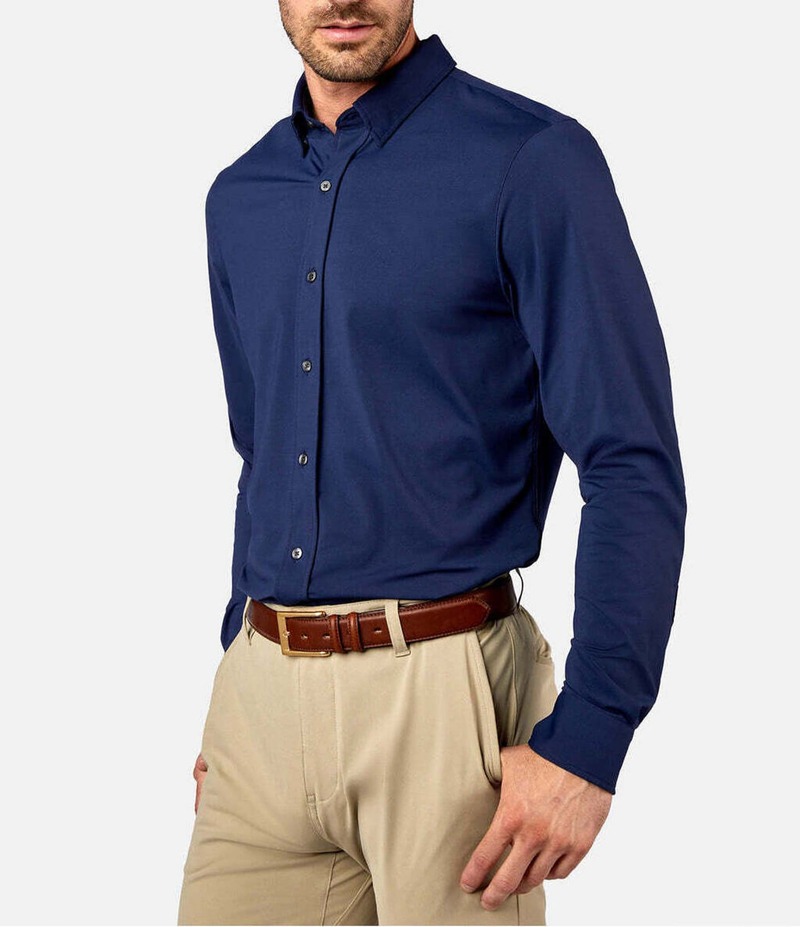 ローヌ メンズ トップス シャツ スリムフィット RHONE Slim Fit Solid Commuter Performance Stretch Long Sleeve Woven Shirt Navy ネイビー|ReVida 店