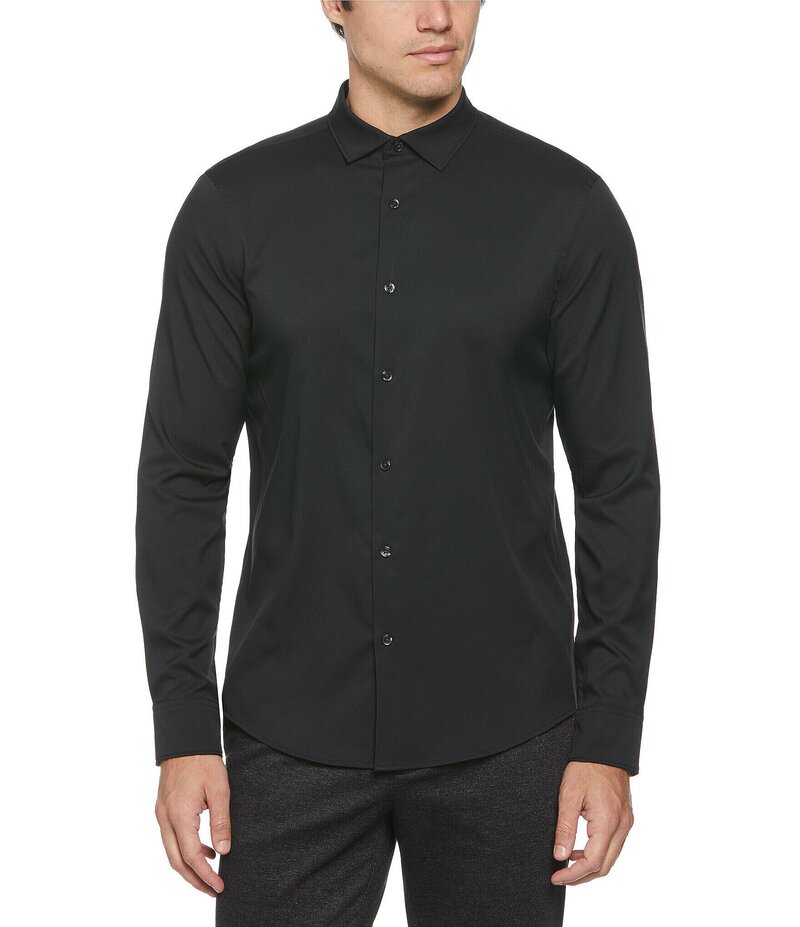 ペリーエリス メンズ トップス シャツ Perry Ellis Slim-Fit Performance Stretch Solid Long Sleeve Woven Shirt Black ブラック