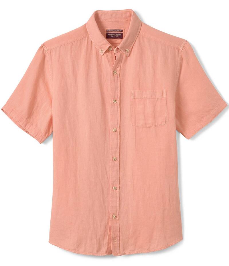 ジョンストンアンドマーフィー メンズ トップス シャツ リネン Johnston & Murphy Linen Antique-Dyed Short Sleeve Woven Shirt Meon