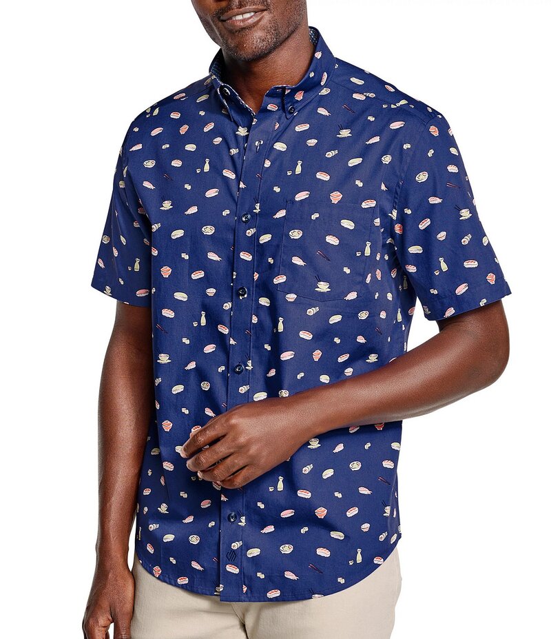 ジョンストンアンドマーフィー メンズ トップス シャツ プリント Johnston & Murphy Sushi Print Short Sleeve Woven Shirt Navy ネイビー 22,260円