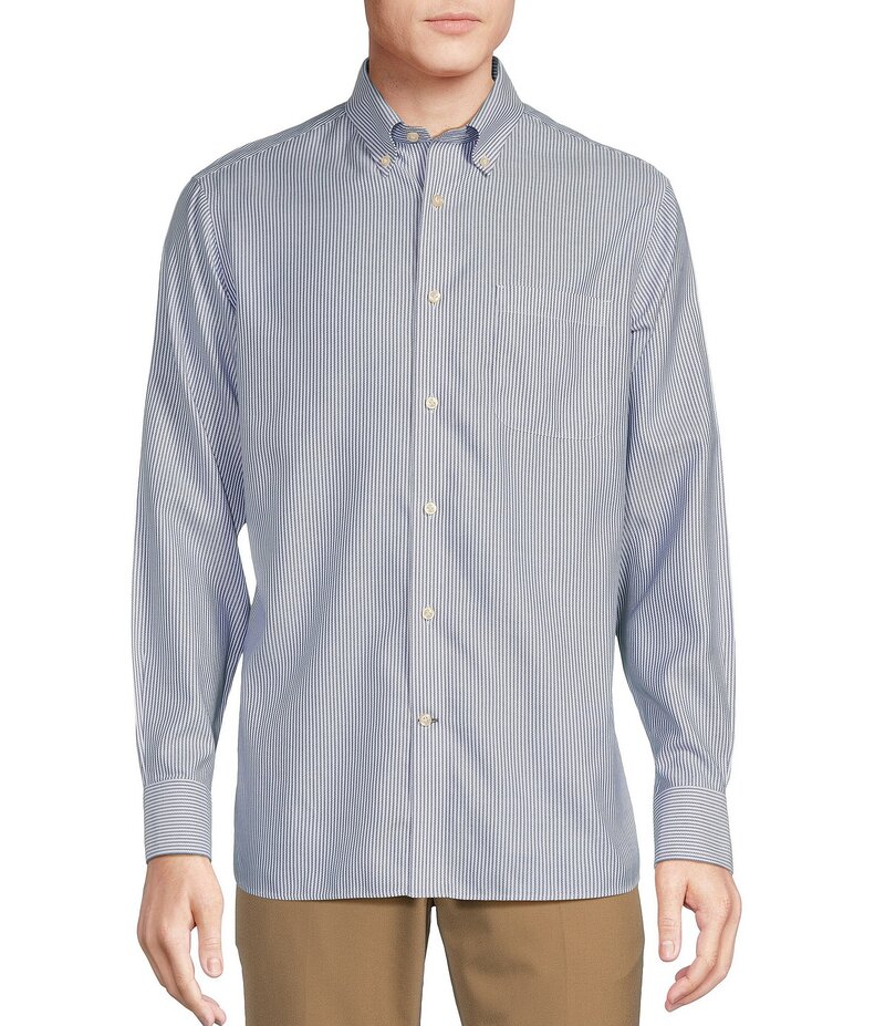 ダニエル クレミュ メンズ トップス シャツ Daniel Cremieux Signature Label Non-Iron Stripe Long Sleeve Woven Shirt Navy ネイビー