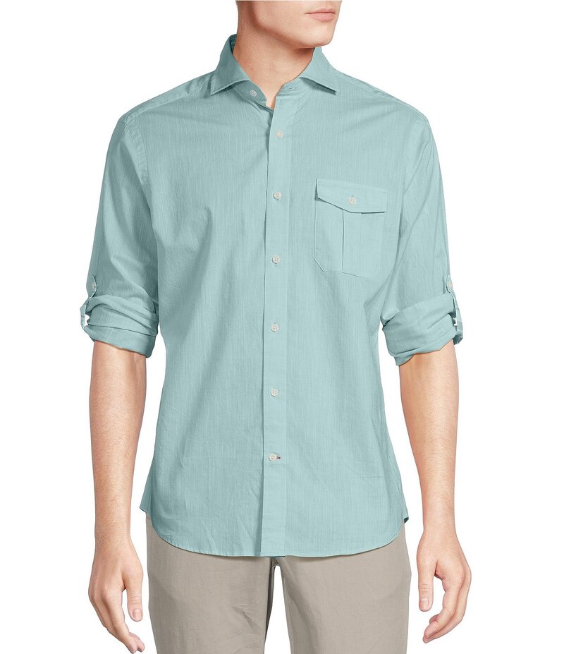 ダニエル クレミュ メンズ トップス シャツ Cremieux Blue Label Key West Collection Solid Long Sleeve Woven Shirt Aqua アクア 7,110円